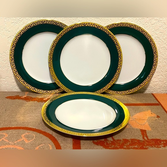 Gold Buffett Royal Gallery Plates. Set Of 4 Tea Cups W/ Gold & 4 Green W/ Gold - Picture 4 of 13